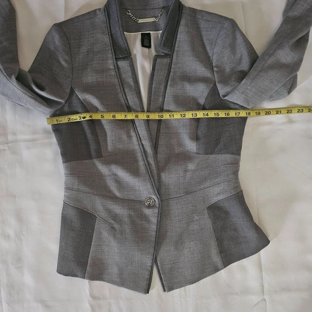 White House Black Market Women's Gray Wool Blend Contrast Panel Suit Jacket Sz 8 - Picture 6 of 14